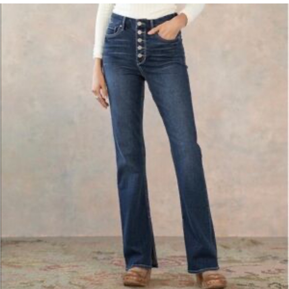 Dear John‎ High Rise Button Fly Slit Hem Flare Jeans
